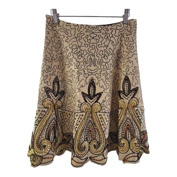 Basil & Maude Dresses & Skirts - Basil Maude Hand Beaded Embellished‎ A-line Skirt Sz 2 Boho Anthro Art To…